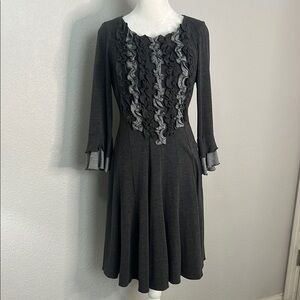 Dress Barn Gray Ruffle Front Dress Size 4